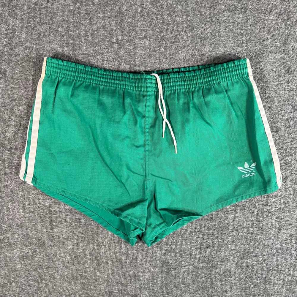 Vintage 70s Adidas Trefoil Sprinter Running Shorts Green Made in USA Medium